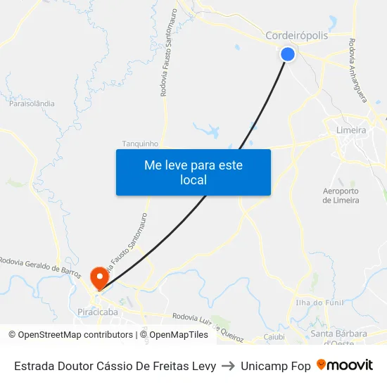 Estrada Doutor Cássio De Freitas Levy to Unicamp Fop map
