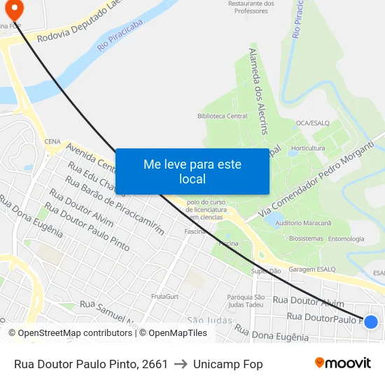 Rua Doutor Paulo Pinto, 2661 to Unicamp Fop map