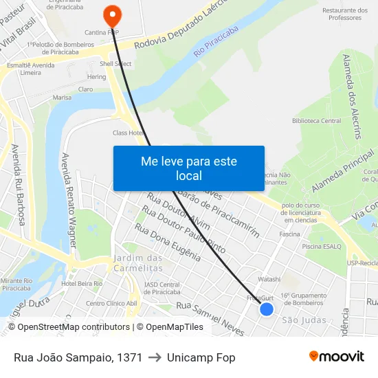 Rua João Sampaio, 1371 to Unicamp Fop map
