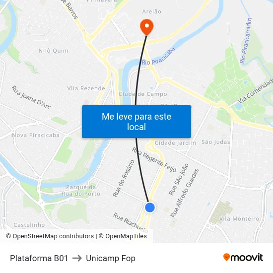 Plataforma B01 to Unicamp Fop map