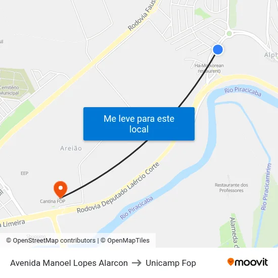 Avenida Manoel Lopes Alarcon to Unicamp Fop map