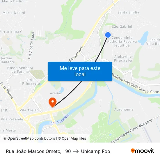 Rua João Marcos Ometo, 190 to Unicamp Fop map