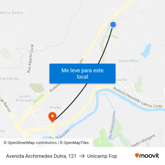 Avenida Archimedes Dutra, 121 to Unicamp Fop map