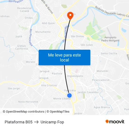 Plataforma B05 to Unicamp Fop map