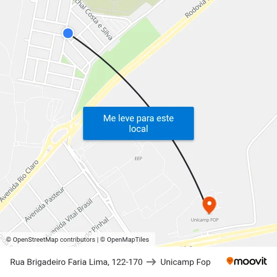 Rua Brigadeiro Faria Lima, 122-170 to Unicamp Fop map