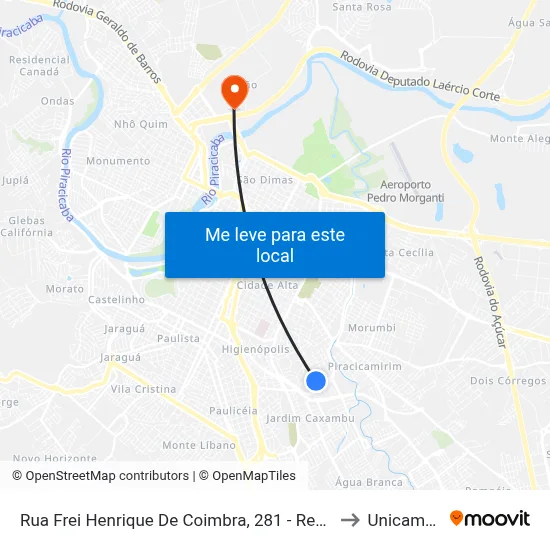 Rua Frei Henrique De Coimbra, 281 - Residência, Nº 281 to Unicamp Fop map