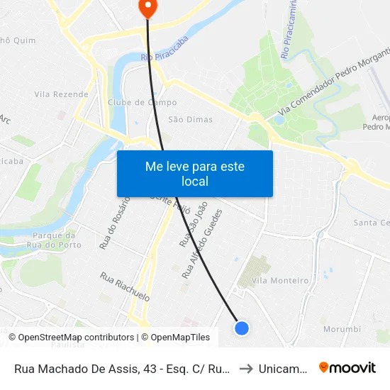 Rua Machado De Assis, 43 - Esq. C/ Rua Dom Pedro I to Unicamp Fop map
