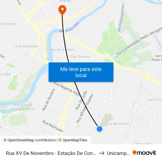 Rua XV De Novembro - Estação De Conexão Semae to Unicamp Fop map