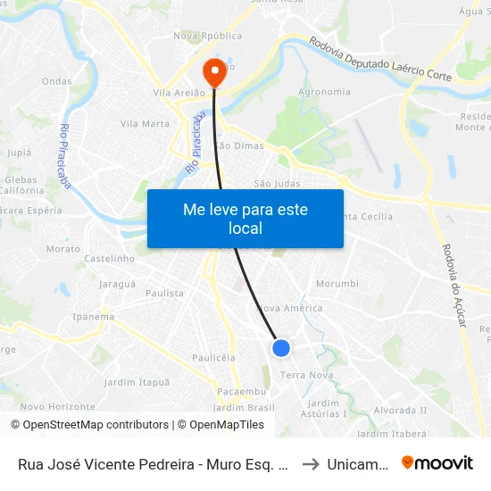 Rua José Vicente Pedreira - Muro Esq. R. Carlos Cossa to Unicamp Fop map