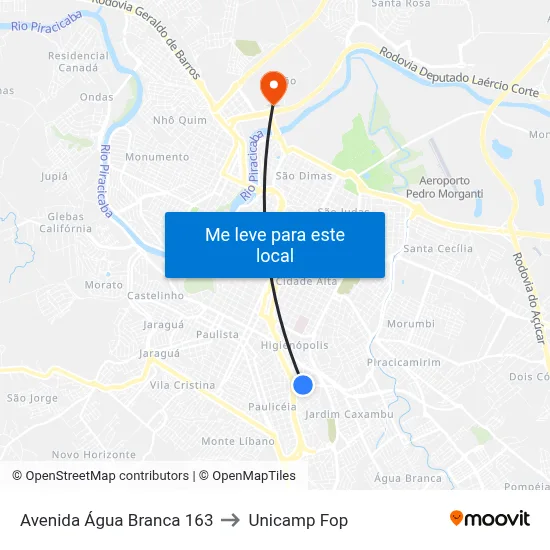 Avenida Água Branca 163 to Unicamp Fop map