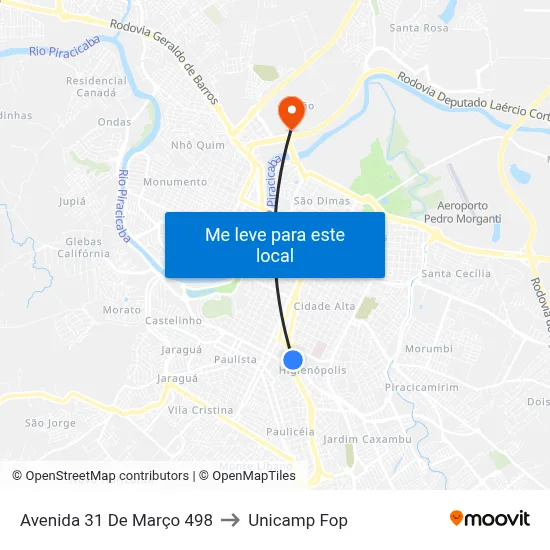 Avenida 31 De Março 498 to Unicamp Fop map