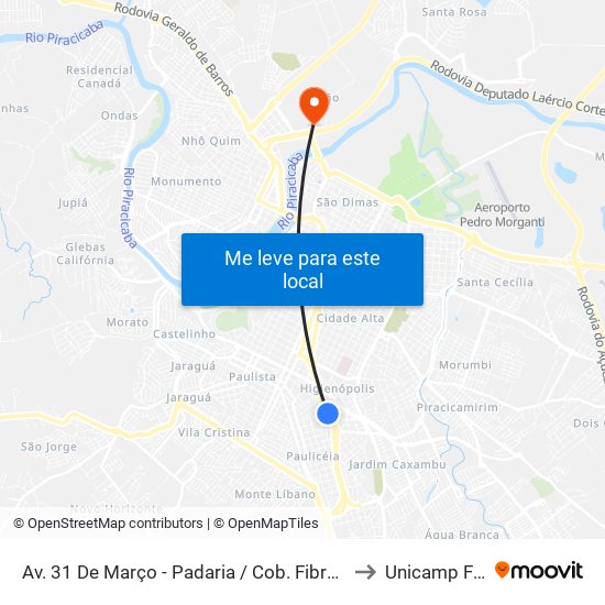 Av. 31 De Março - Padaria / Cob. Fibra Azul to Unicamp Fop map