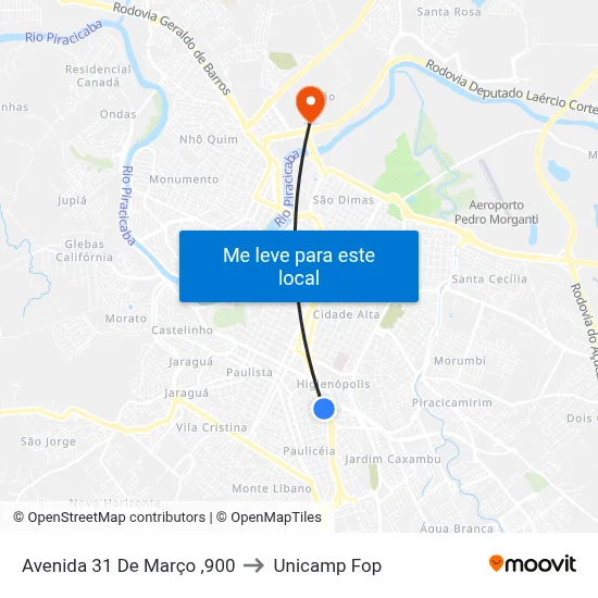 Avenida 31 De Março ,900 to Unicamp Fop map