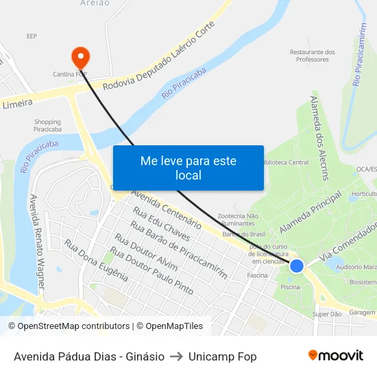 Avenida Pádua Dias - Ginásio to Unicamp Fop map