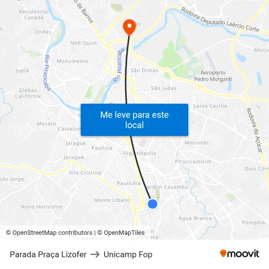Parada Praça Lizofer to Unicamp Fop map