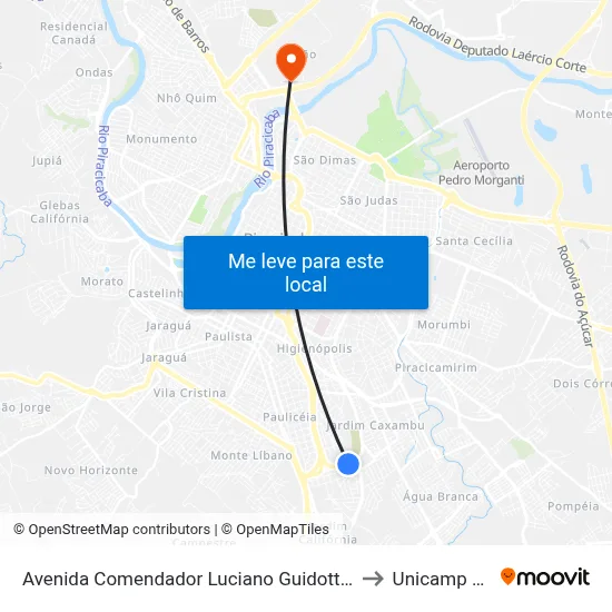 Avenida Comendador Luciano Guidotti 2216 to Unicamp Fop map