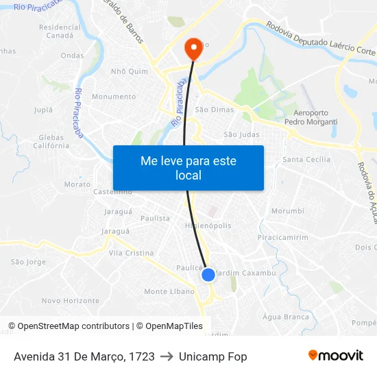 Avenida 31 De Março, 1723 to Unicamp Fop map