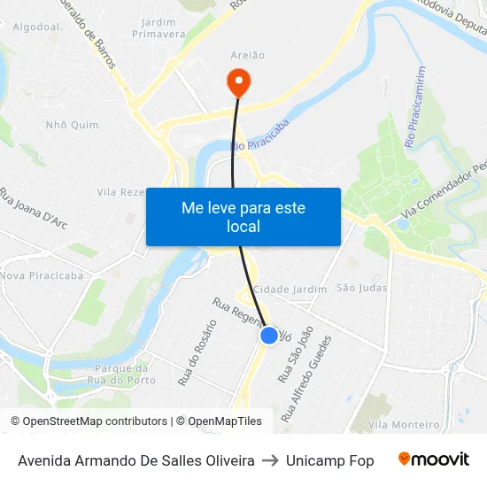 Avenida Armando De Salles Oliveira to Unicamp Fop map