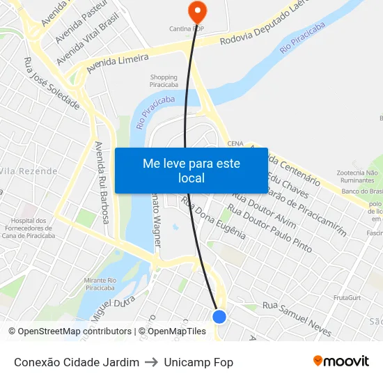 Conexão Cidade Jardim to Unicamp Fop map