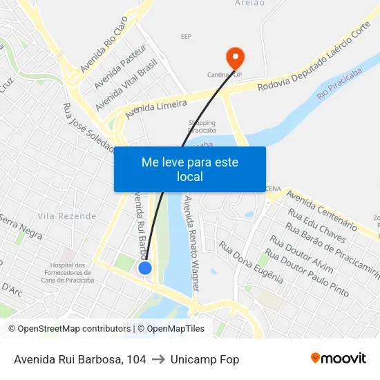 Avenida Rui Barbosa, 104 to Unicamp Fop map