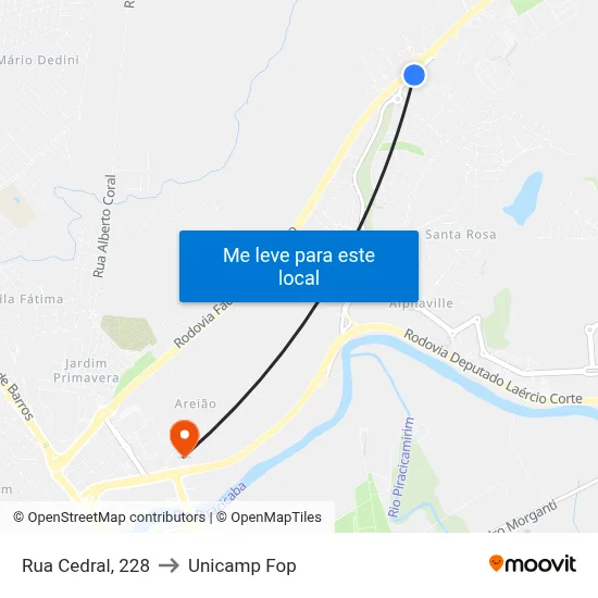 Rua Cedral, 228 to Unicamp Fop map