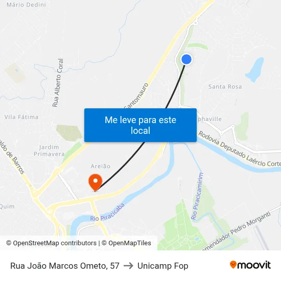 Rua João Marcos Ometo, 57 to Unicamp Fop map