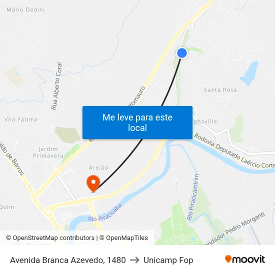 Avenida Branca Azevedo, 1480 to Unicamp Fop map
