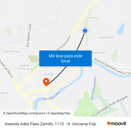Avenida Adiel Paes Zamith, 1113 to Unicamp Fop map