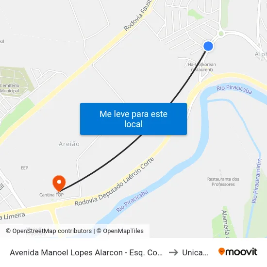 Avenida Manoel Lopes Alarcon - Esq. Com Rua Mário Crevellani to Unicamp Fop map