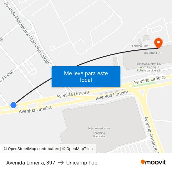 Avenida Limeira, 397 to Unicamp Fop map