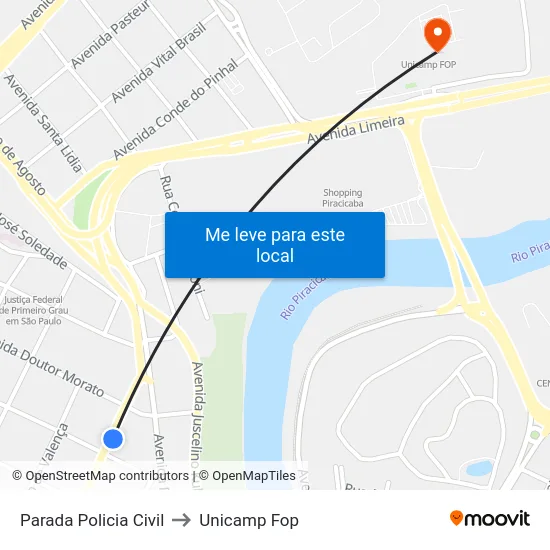Parada Policia Civil to Unicamp Fop map