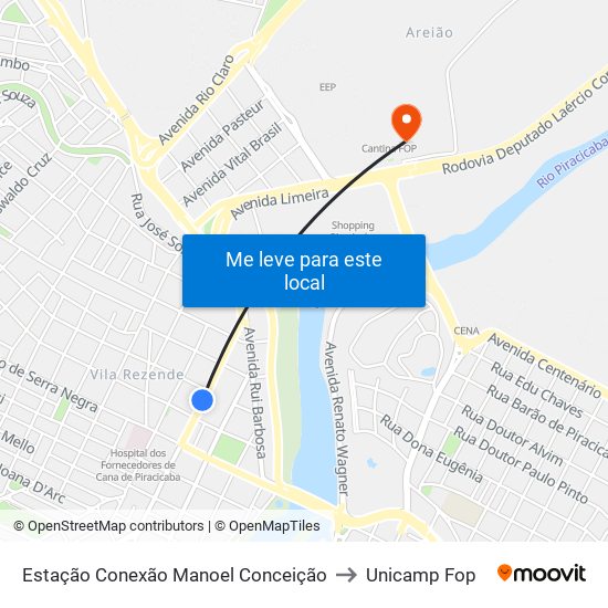 Estação Conexão Manoel Conceição to Unicamp Fop map