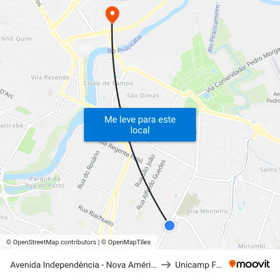 Avenida Independência - Nova América to Unicamp Fop map
