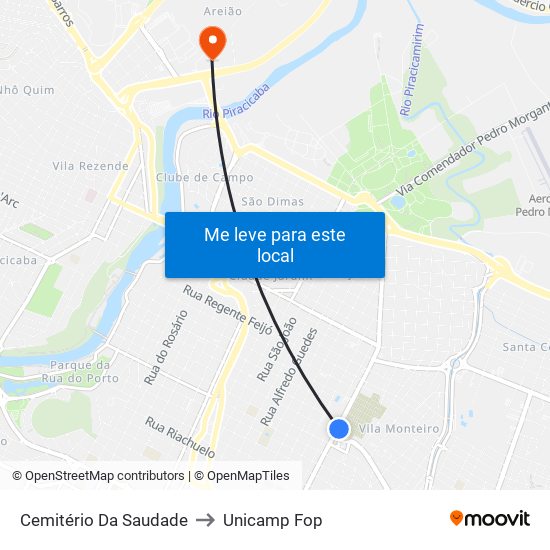 Cemitério Da Saudade to Unicamp Fop map
