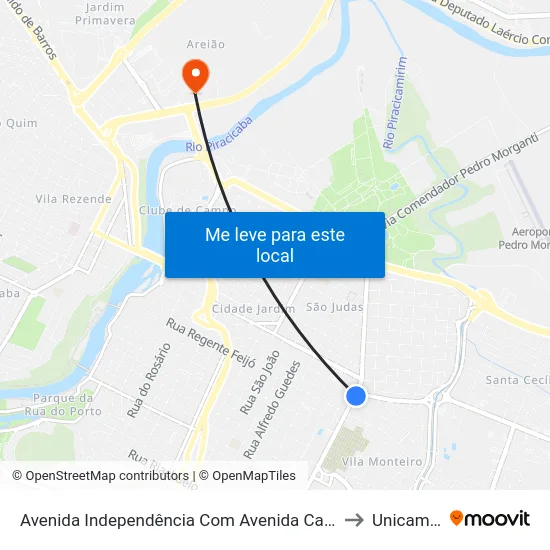 Avenida Independência Com Avenida Carlos Martins Sodero to Unicamp Fop map