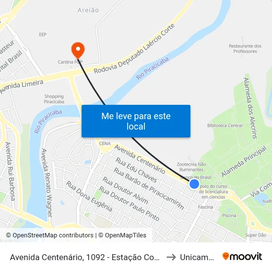 Avenida Centenário, 1092 - Estação Conexão Cebtec to Unicamp Fop map