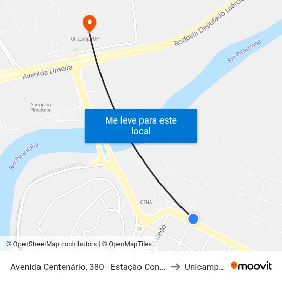 Avenida Centenário, 380 - Estação Conexão Cena to Unicamp Fop map