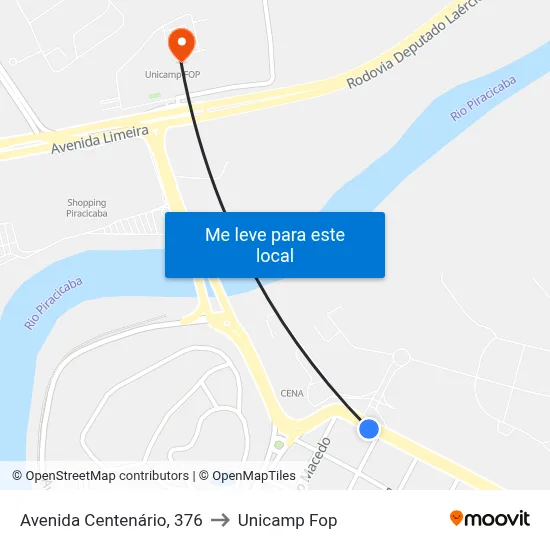 Avenida Centenário, 376 to Unicamp Fop map
