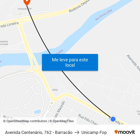 Avenida Centenário, 762 - Barracão to Unicamp Fop map