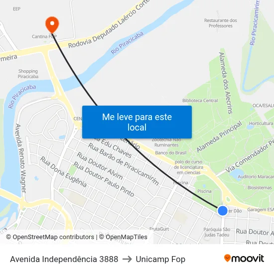 Avenida Independência 3888 to Unicamp Fop map