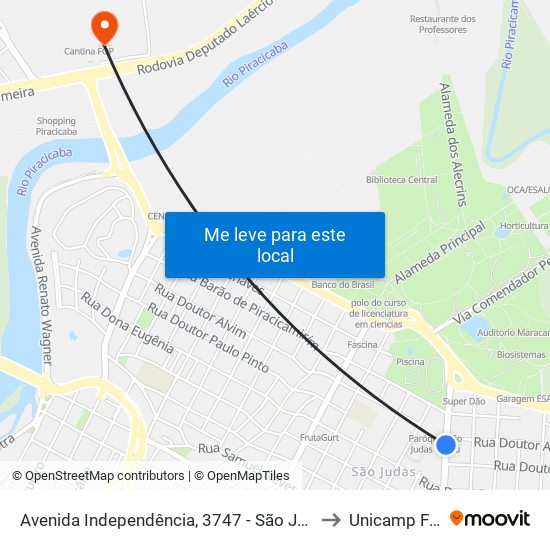 Avenida Independência, 3747 - São Judas to Unicamp Fop map