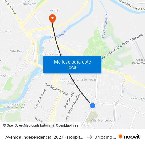 Avenida Independência, 2627 - Hospital Amhpla to Unicamp Fop map