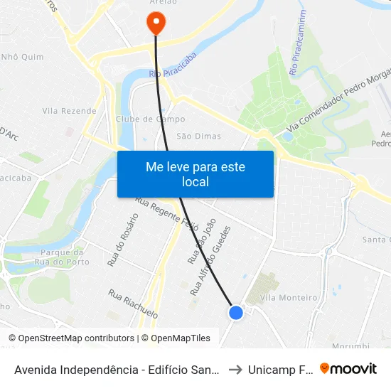 Avenida  Independência - Edifício Santiago to Unicamp Fop map