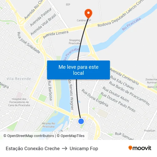 Estação Conexão Creche to Unicamp Fop map