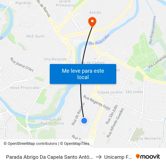 Parada Abrigo Da Capela Santo Antônio to Unicamp Fop map