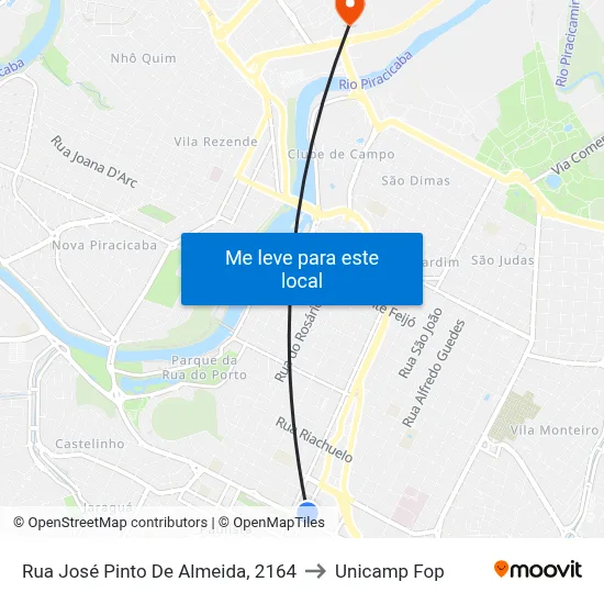 Rua José Pinto De Almeida, 2164 to Unicamp Fop map