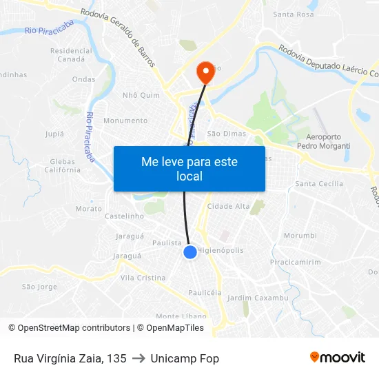 Rua Virgínia Zaia, 135 to Unicamp Fop map