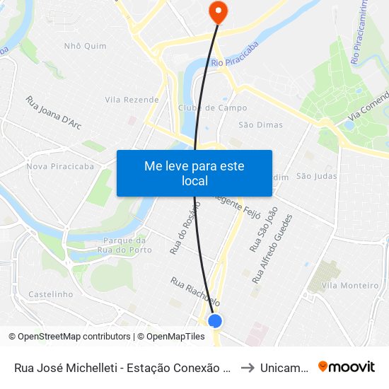 Rua José Michelleti - Estação Conexão Praça Esperanto to Unicamp Fop map