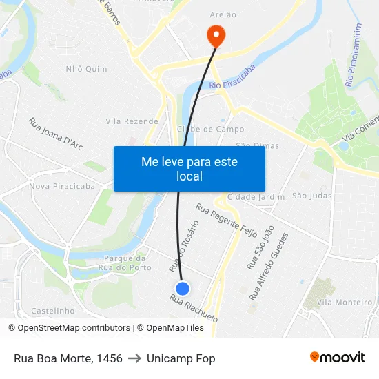 Rua Boa Morte, 1456 to Unicamp Fop map