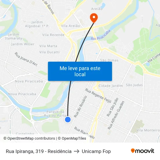 Rua Ipiranga, 319 - Residência to Unicamp Fop map